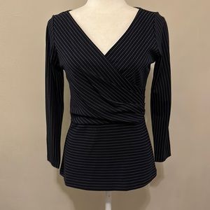 Striped faux wrap v neck peplum dress shirt blouse ann taylor xs